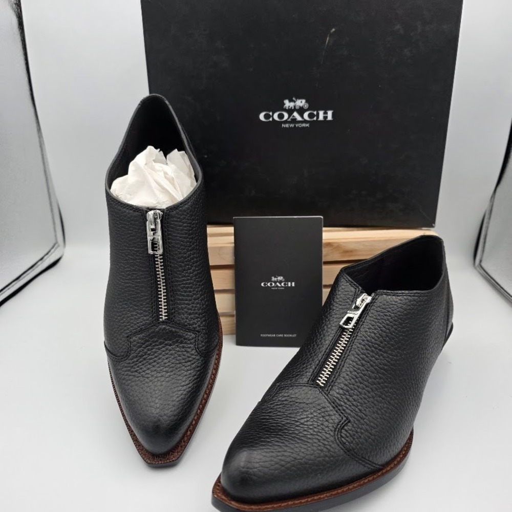 Coach Bandit Zip Shoe Pebble Black Leather Pointed Toe Bootie Q8176 Womens 8 B